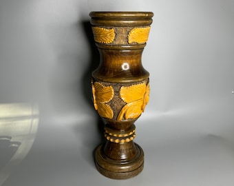 French LARGE vintage wooden vase African style