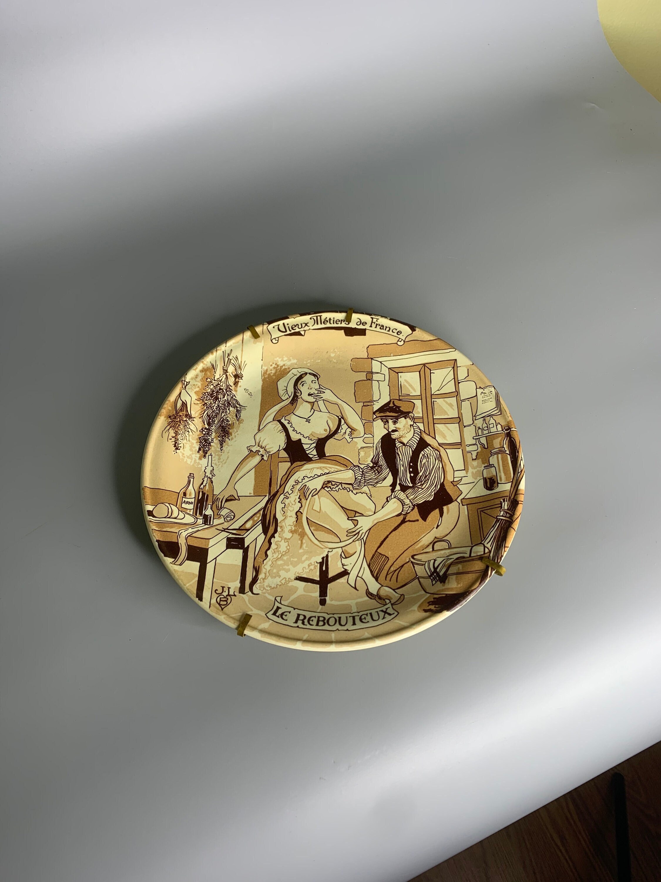 French vintage ceramic pottery decorative plate collectible Le Rebouteux Vieux metiers de France Doctor's decor