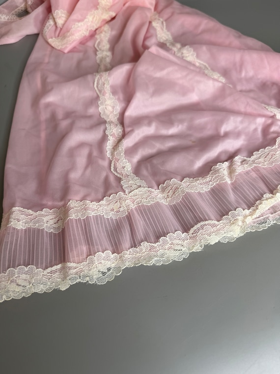 French vintage pink slip under dress lingerie nylon opaque with lace size 12 little girl size pink and white undergarment 1960's retro cloth