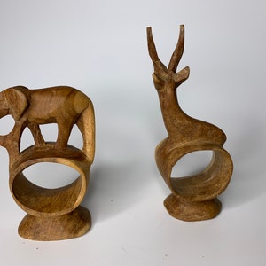 french vintage SET napkin holders wood carved animal decor table decor kitchen home decor elephant