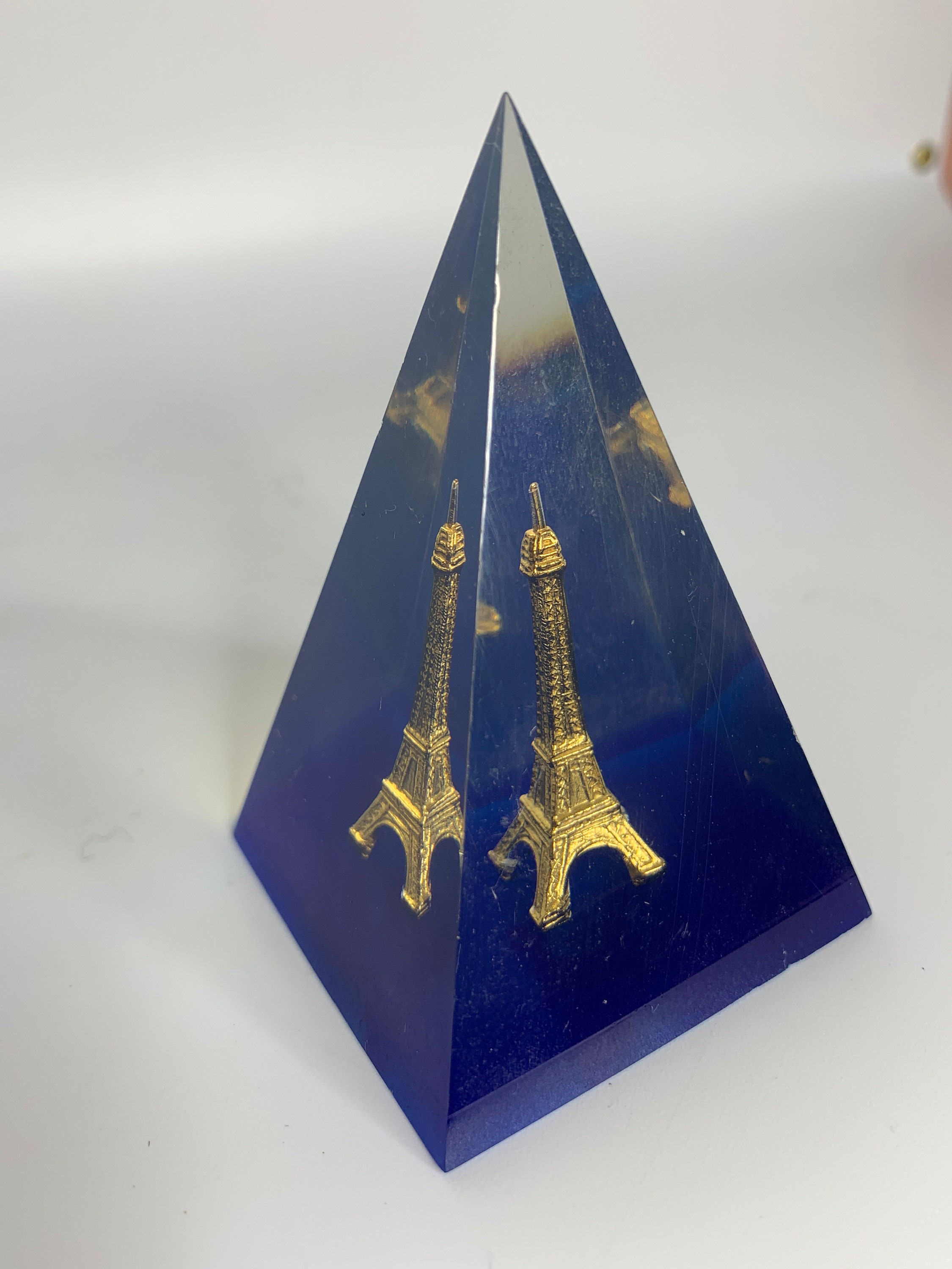 French vintage Eiffel Tower pyramid design blue Paris souvenir resin