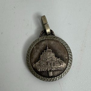 French antique pendant necklace jewelry Mont St Michel religious medal Saint Michel