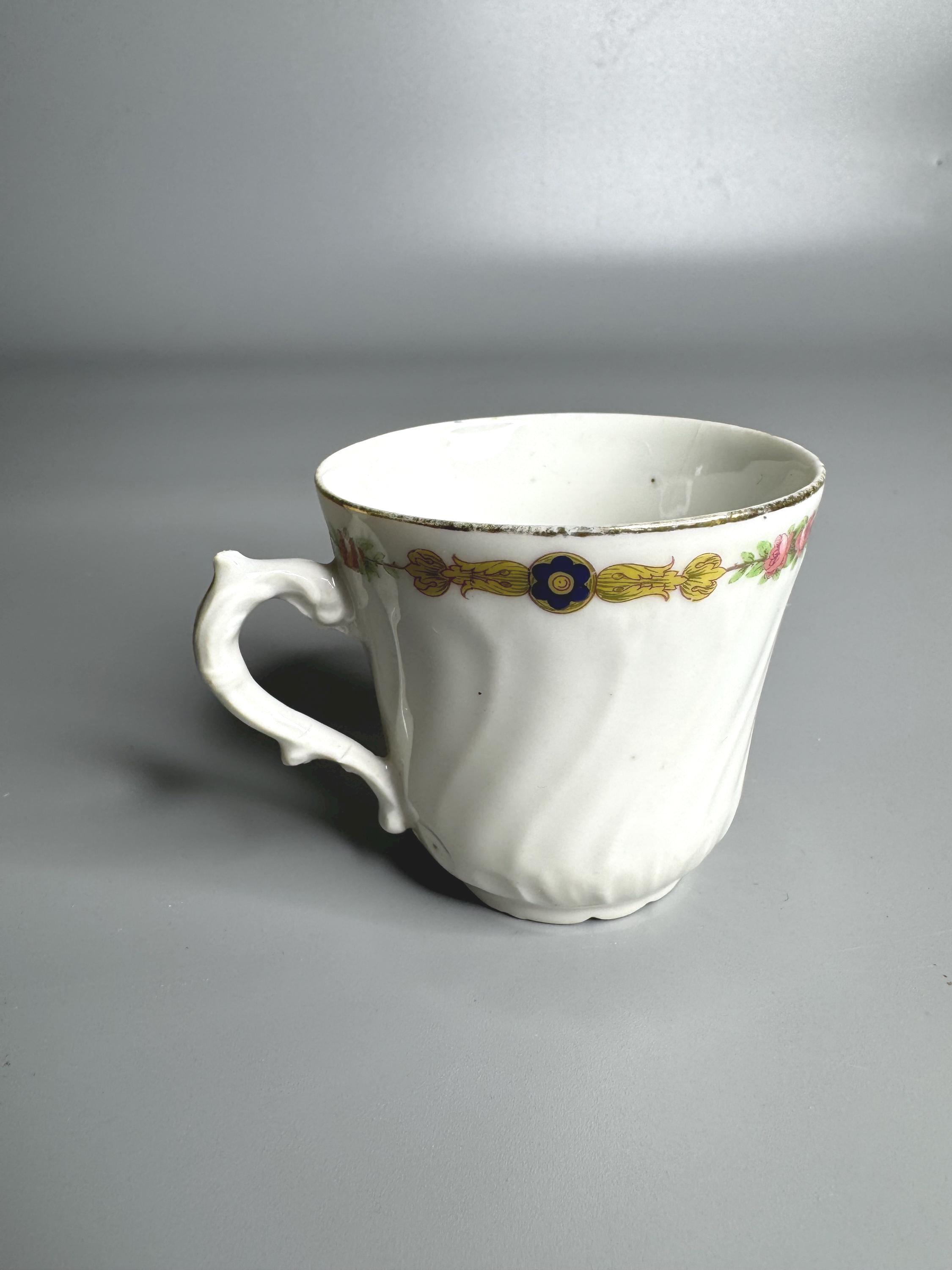 French Vintage Porcelain Coffee Cup Floral Design From 1940's Era