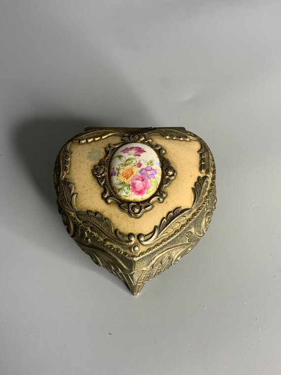 Japanese Vintage Metal Heart Shaped Knick Knack Jewelry Box