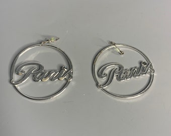 French vintage Paris souvenir earrings silver color metal