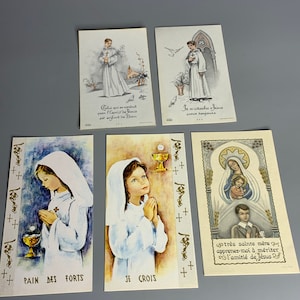 Conjunto de 5 imágenes de cuadros religiosos vintage franceses.