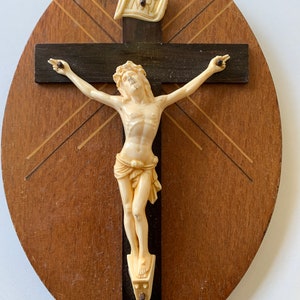 French antique Religious crucifix INRI Jesus Christ  cross Crucifix from 1940&#39;s spirituality catholic church hanging wall decor