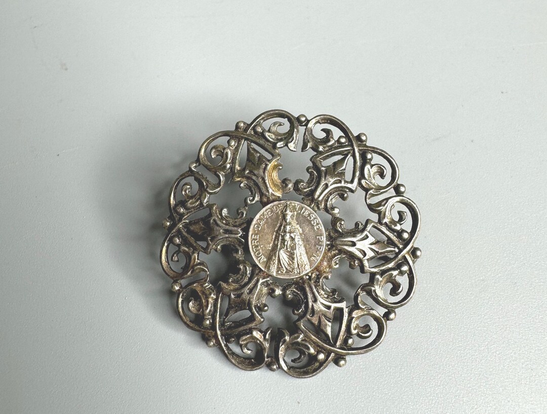 French Antique Lapel Pin Brooch Jewelry Notre Dame De Liesse Religious ...