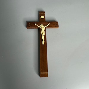 French vintage wooden crucifix religious wall hanging decoration