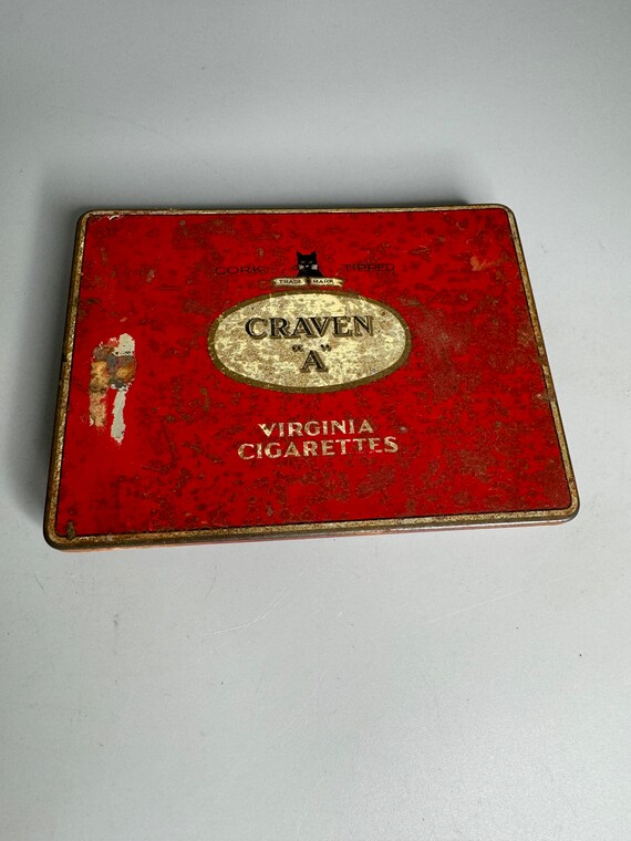 craven cigarettes vietnam Virginia Vintage Small Tin Can Box Craven A - Cork Tipped English Cigarettes  Advertising Tobacco