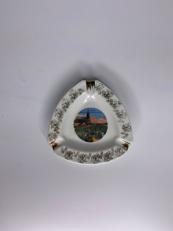 French Vintage Ashtray Rouen Souvenir Religious Basilica Et Plateau Oval  Shape Porcelain No.19 Tobacco Smoker Accessories