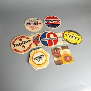 French vintage set of 13 barware coaster assortment beer brands