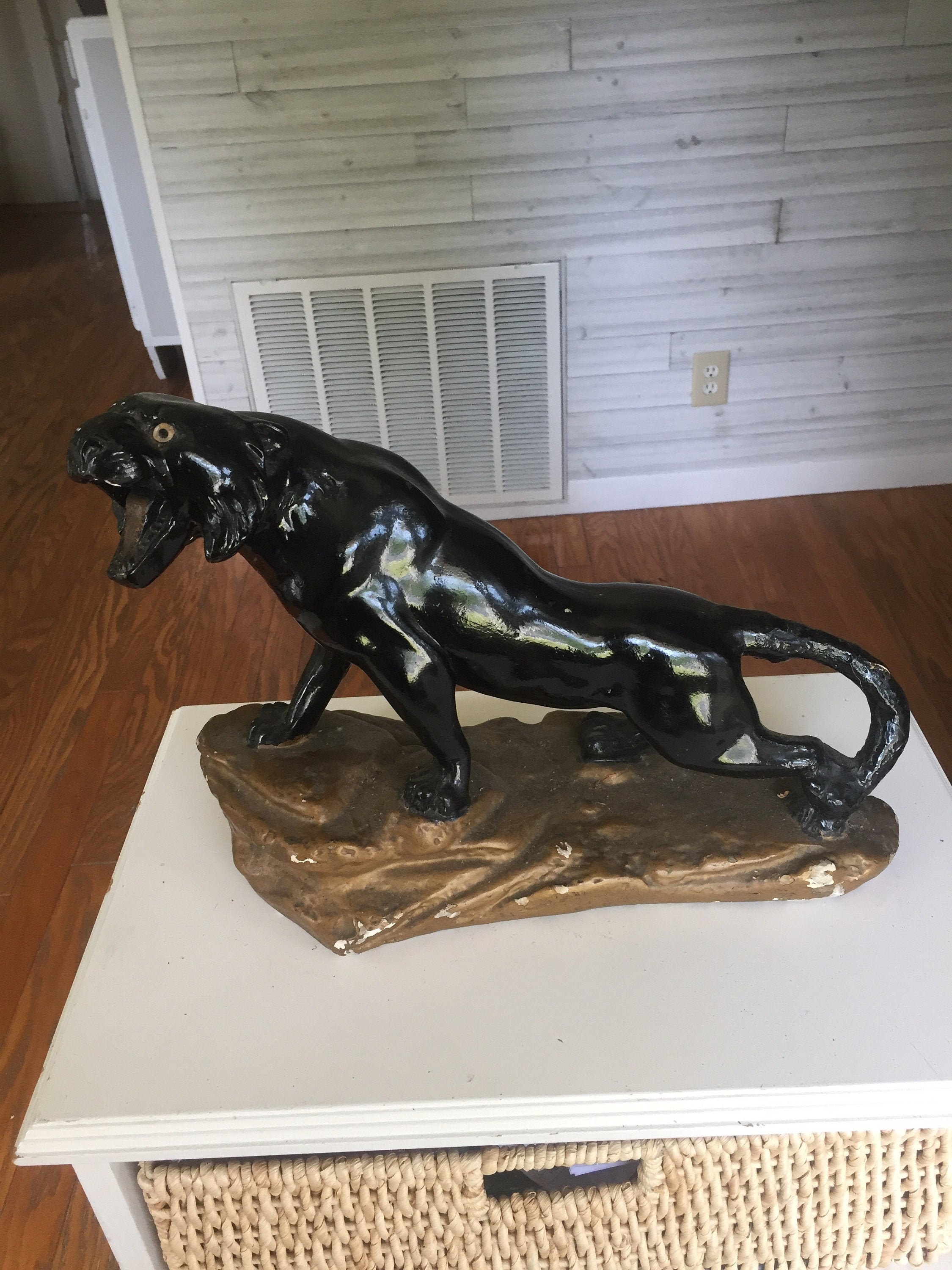 French Vintage Statue Plaster No. 44 Wild Animal Black Tiger Home