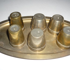 French antique  6 shot glasses with oval tray l1900&#39;s  brass