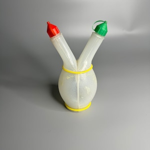French vintage oil and vinegar split dispenser container plastic kitchenware