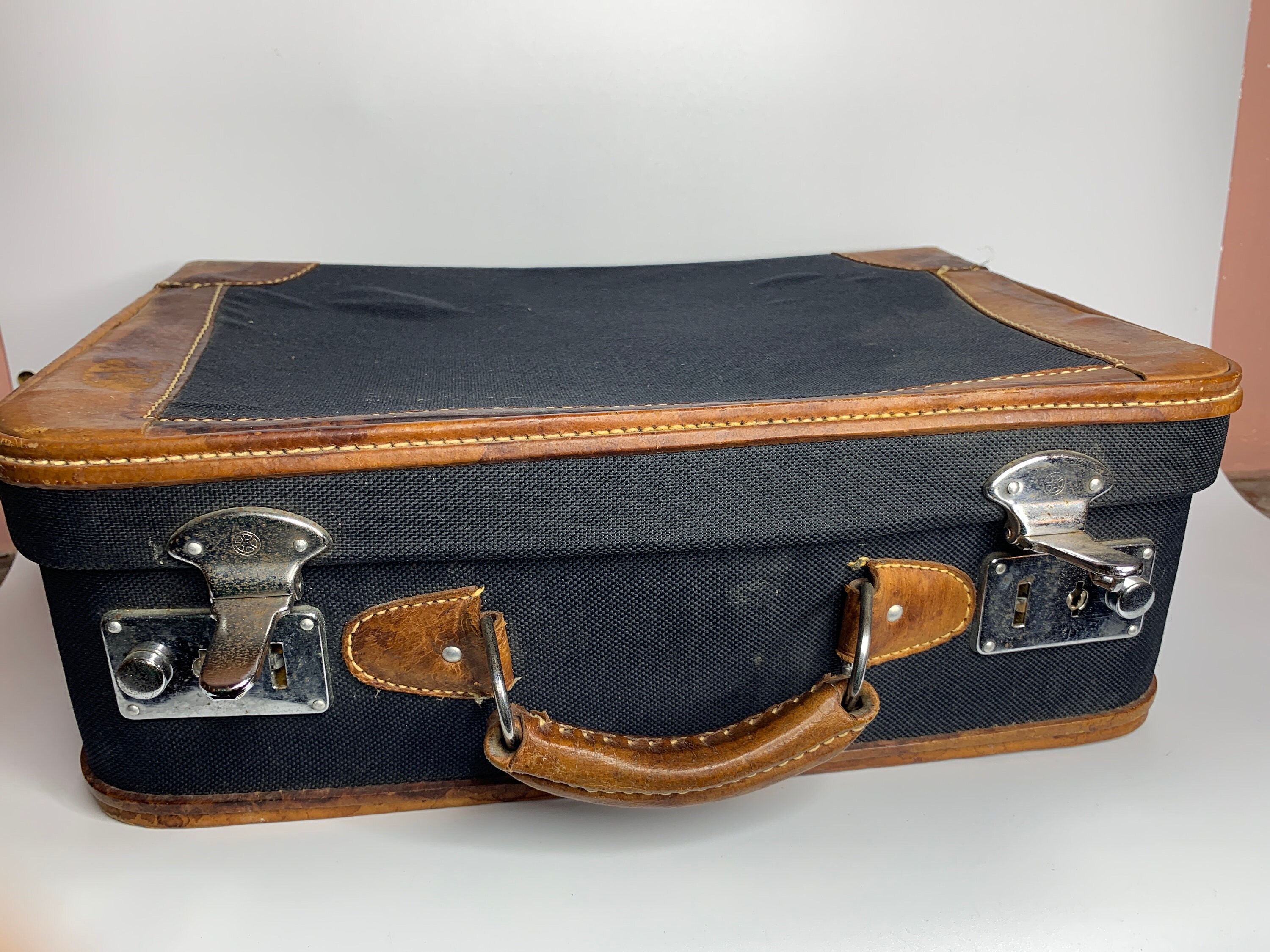 French vintage travel suitcase leatherlike carrying case Etsy
