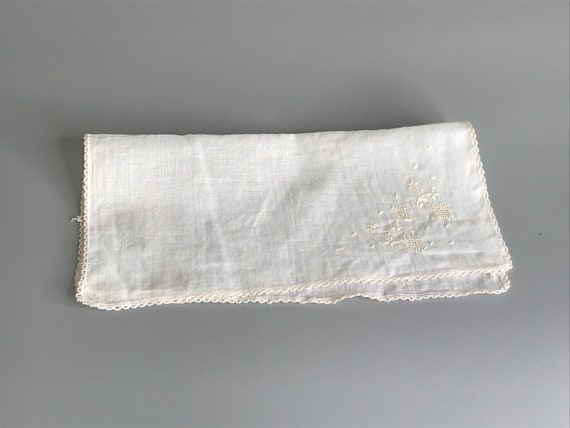 French vintage white cloth fabric silk handkerchi… - image 5