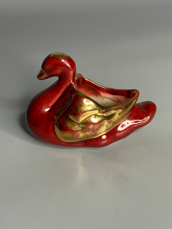 フランスのヴィンテージ磁器装飾白鳥 - アヒルのデザイン塩オープン