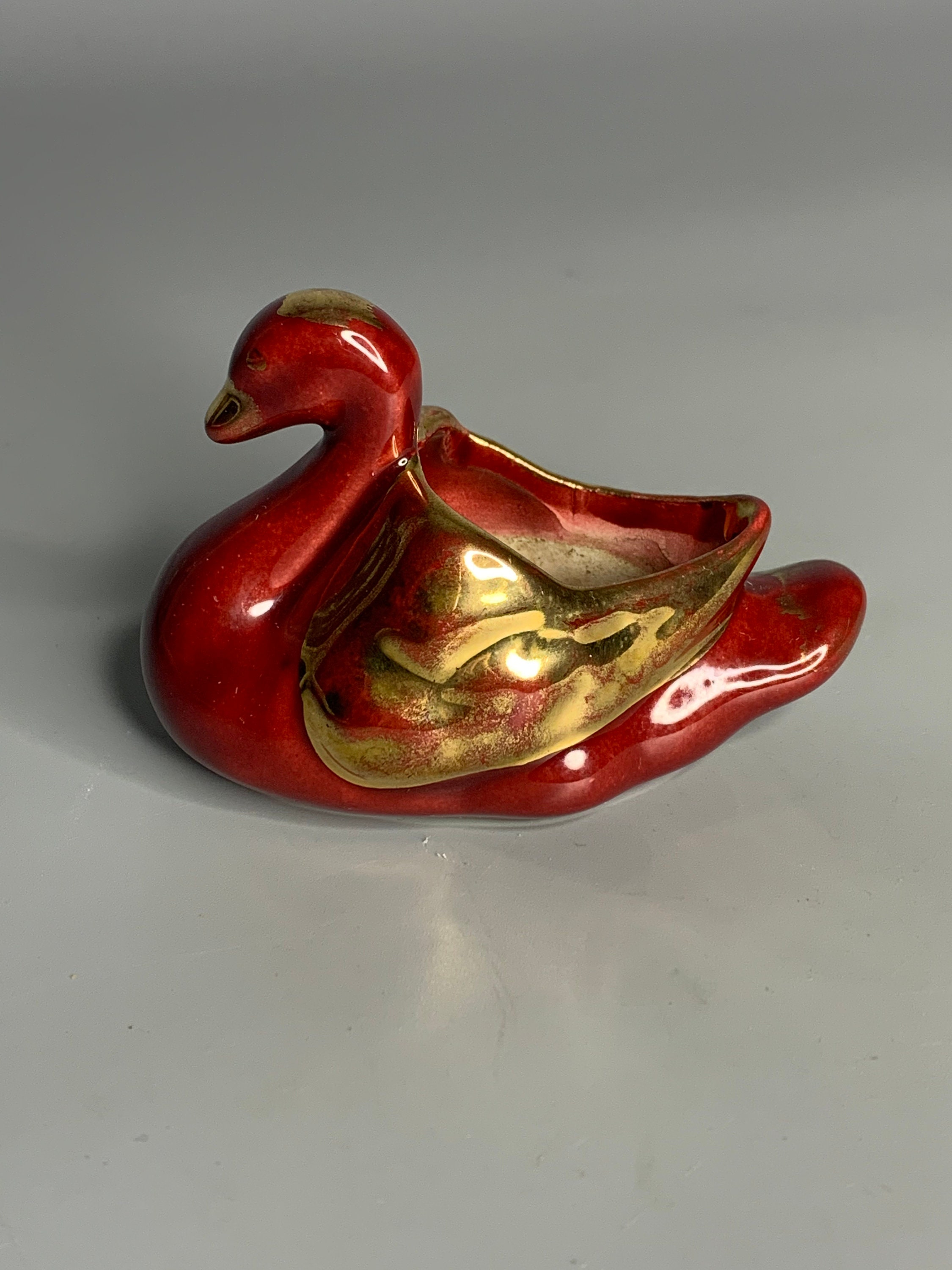 フランスのヴィンテージ磁器装飾白鳥 - アヒルのデザイン塩オープン