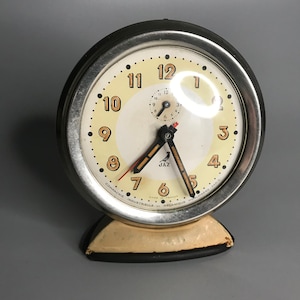 French vintage Jaz brand alarm clock art deco style beige nightstand clock