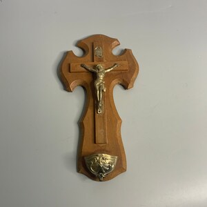 French vintage religious wooden holy water bowl decoration wall hanging
