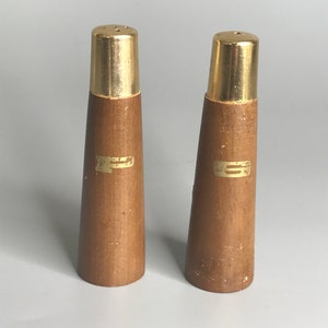 French vintage wood salt and pepper shaker with label S and P