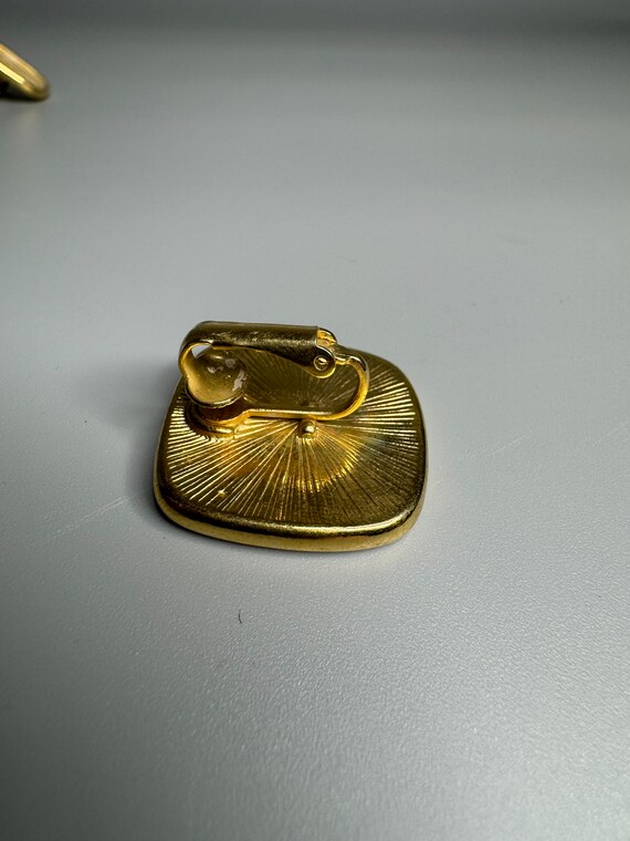 Vintage earring  jewelry gold plated square French - image 5
