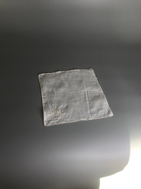 French vintage white cloth fabric silk handkerchi… - image 3