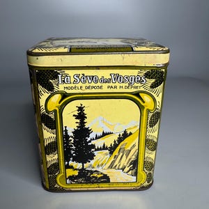 French vintage tin can collectible Box La Seve des Vosges candy-medicine pharmaceutical coughing pills from 1940&#39;s - early 1950&#39;s