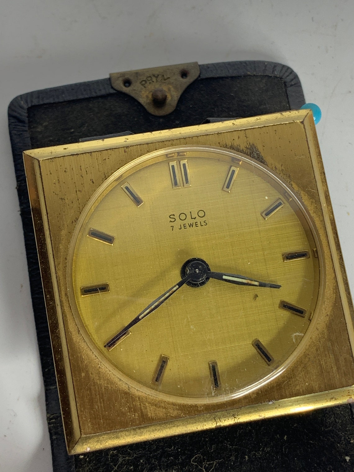 French travel alarm clock SOLO 7 jewels in leather case made Etsy