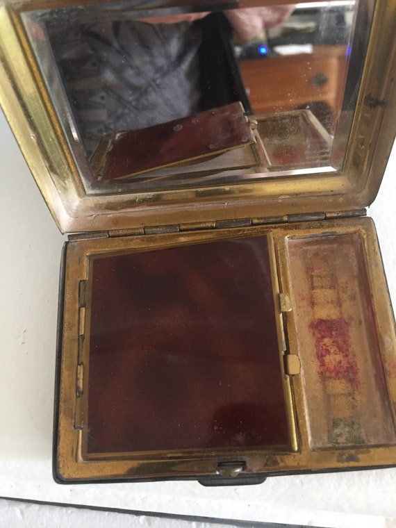 French Victorian compact powder with mirror lipst… - image 9