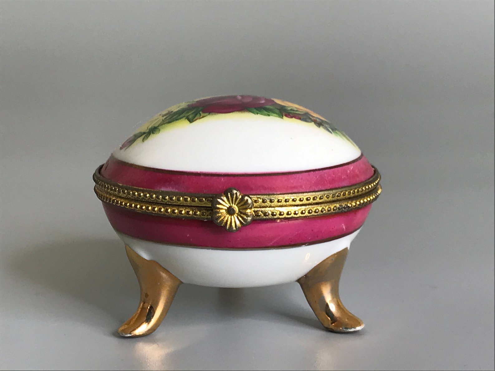 French Vintage Small Porcelain Knick Knack Box Flower Roses Etsy