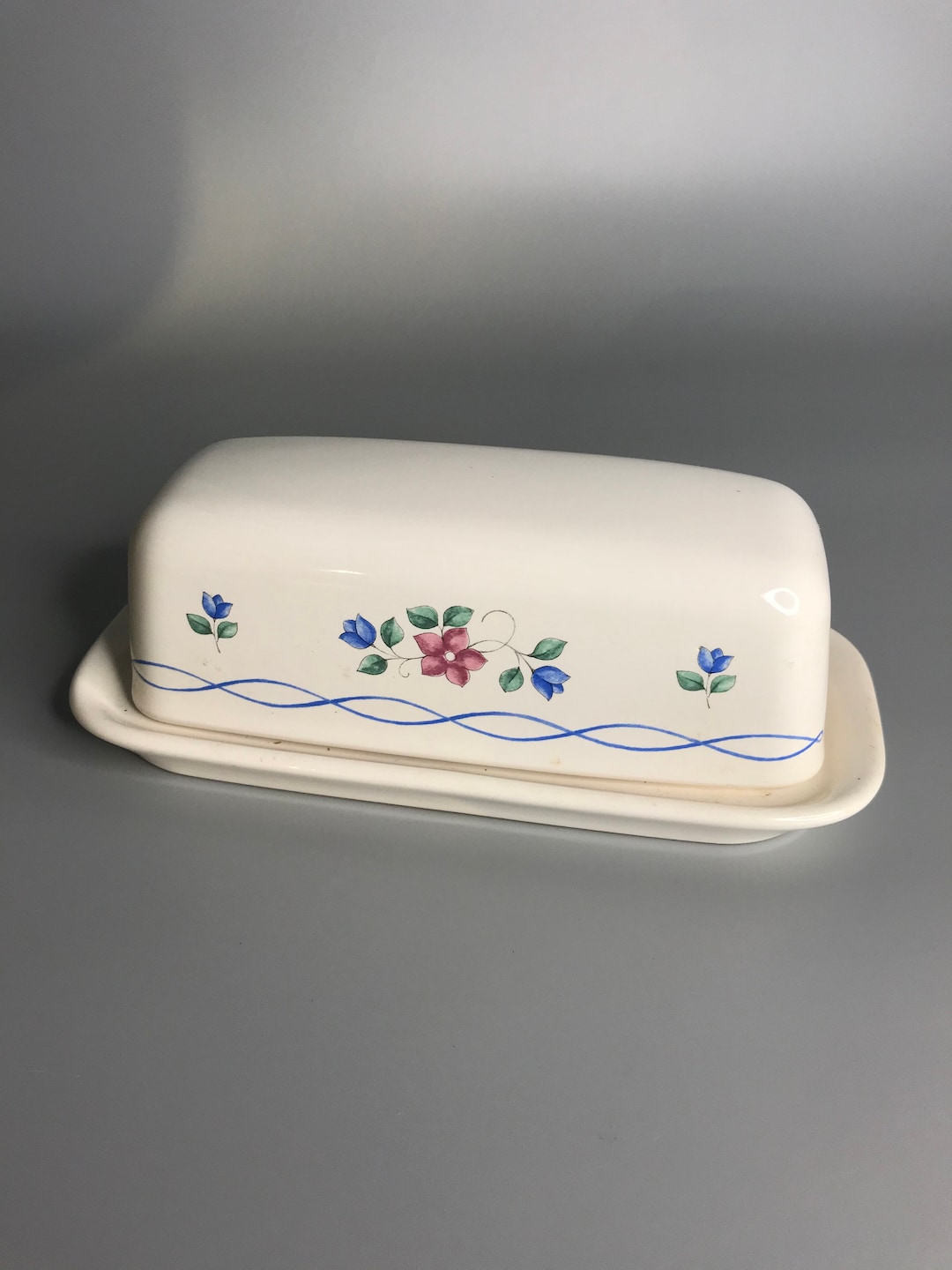 Vintage Butter Dish Ceramic Pottery Earth Stone Flower Design Made in USA Etsy