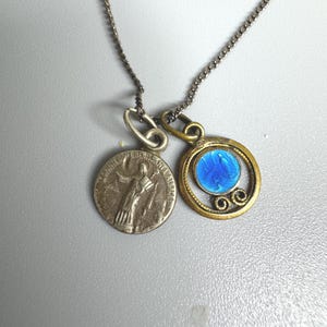 French antique religious chain Virgin Mary Lourdes Sainte Odile patronne d&#39; Alsace medals enamel - gold and silver medals