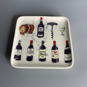 Portuguese vintage ceramic pottery small square dish wine bottles design by Williams Sonoma winery