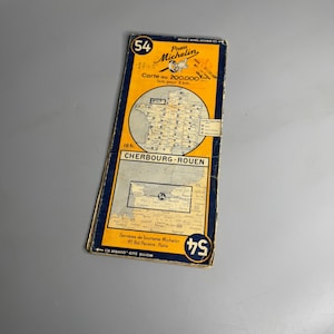 French vintage Michelin map Cherbourg-Rouen no.54 tires advertising