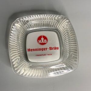 German vintage glass ashtray advertising Henninger-Brau Frankfurt Main