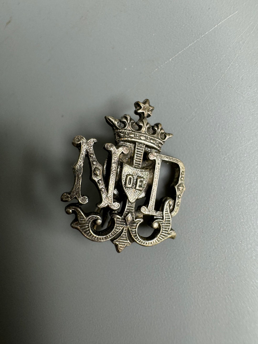 French Vintage Brooch Jewelry Notre Dame De Lourdes NLD Monogram Silver ...