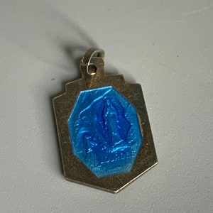 Lourdes French vintage religious medal Virgin Mary and Lourdes the other side silver and enamel medal