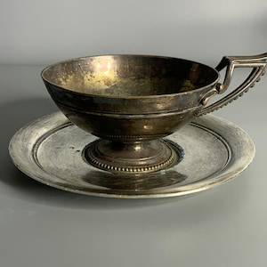 French Christofle  Art Deco cup and saucer silver platted no. 389499 coffee cup serving dish