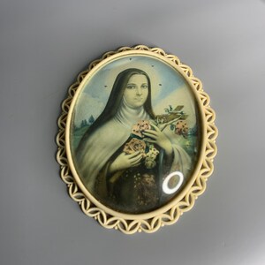 French vintage wall hanging religious decoration bombed glass Ste Therese