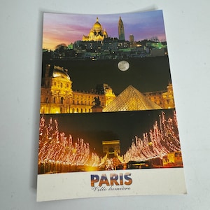 Cartão postal vintage francês de lembrança de Paris, cidade de iluminação de Ville Lumière