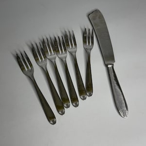 French vintage silverware set - 6 forks - 1 cake knife INOX GA18/C