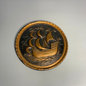 French vintage boat design decoration decorative plate sailboat plaque light copper plate