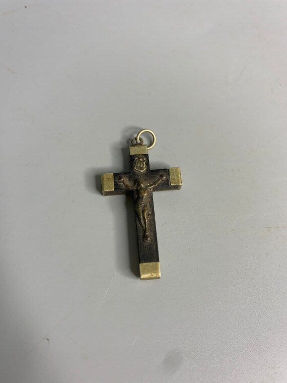 Vintage French religious cross medal pendant hallmark… - Gem