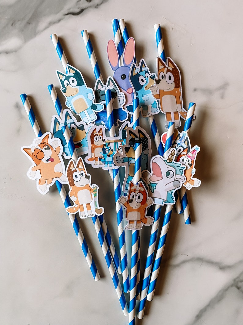 Bluey Character Straw Toppers With Straws Custom and Etsy