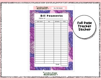 Full Page Sticker Sheet: Monthly Bill Payments Tracker | Custom Pattern | Passion Planner Weekly, Amplify Planner, Erin Condren