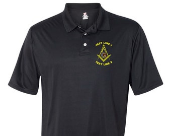Mason / Masonic Lodge Square & Compass Embroidered Polyester Moisture Wicking Polo Shirt  #089-S0100