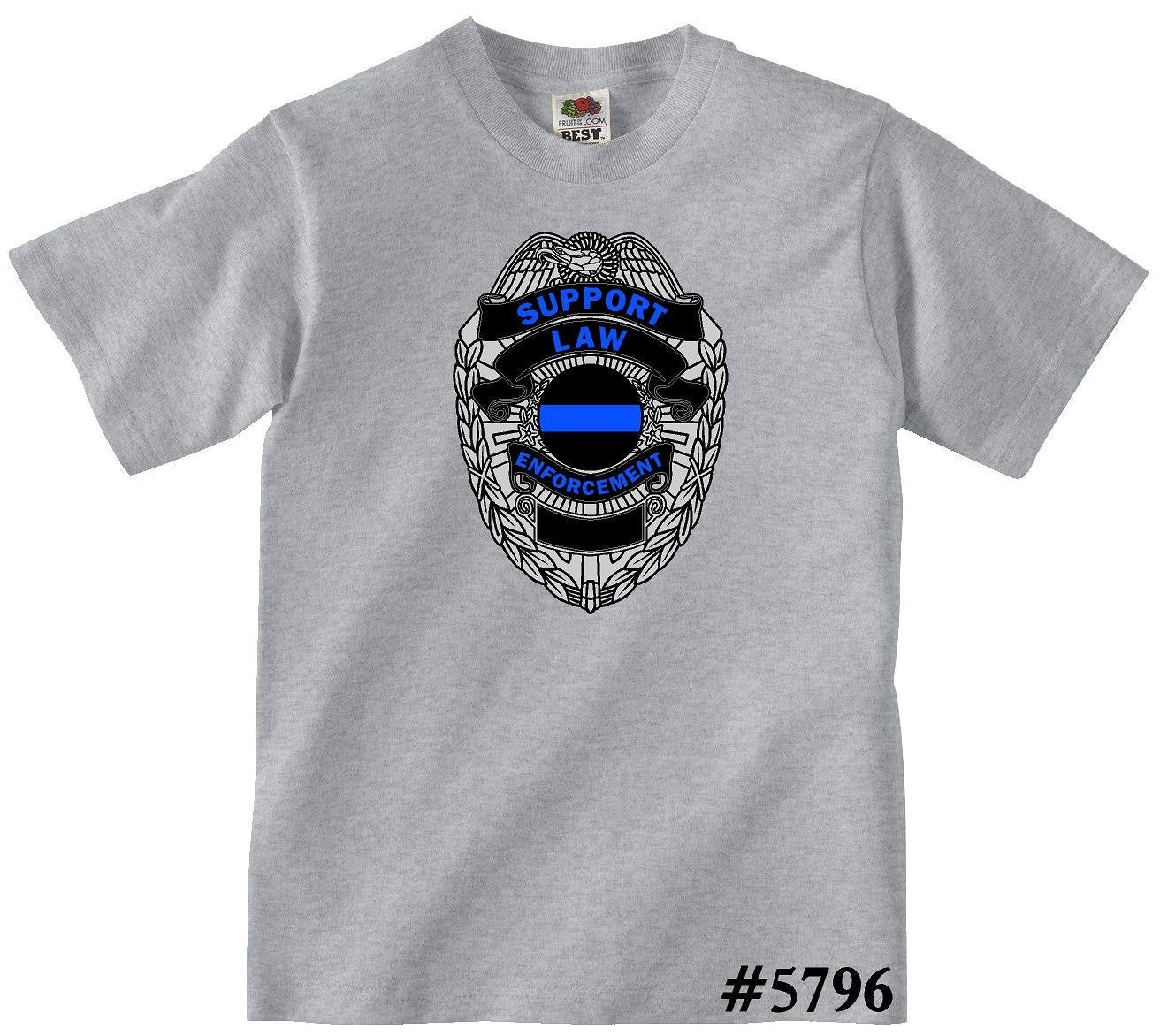 Support Law Enforcement Badge Blue Line Printed Tee 5796 Etsy