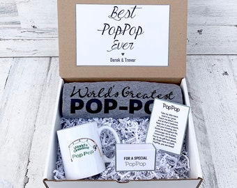 Grandpop Gift Box - PopPop Gift Set - pop pop Shirt, Mug and shirt Set in Gift Box with Note - Customizable